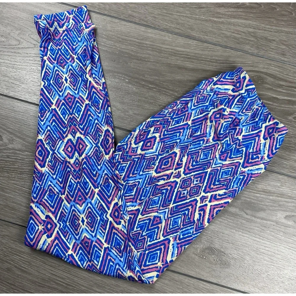 Lularoe Women's Pull On Geometric Pattern Leggins Blue Tall‎ & Curvy